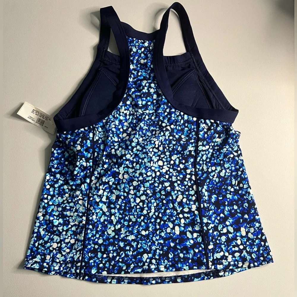 Lands End Blue and White Patterned Swim Top